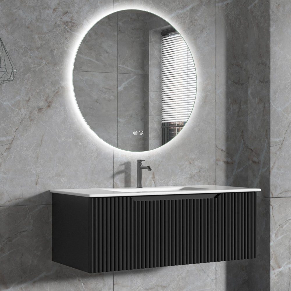 Badrumspaket | Kommod 101cm | Rund LED-spegel | Tuba | Kommod i stryktåligt MDF-material