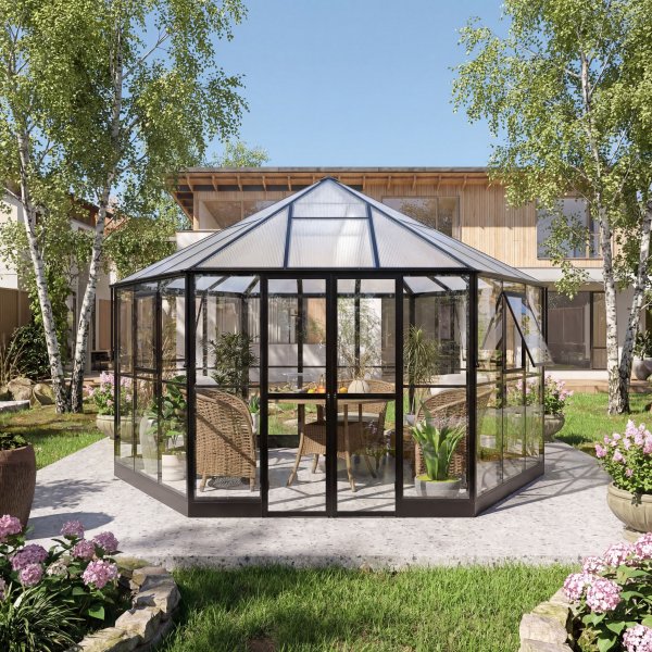 Gazebo 12,7m� | Stort premiumv�xthus| Stormgaranti | 4 mm s�kerhetsglas