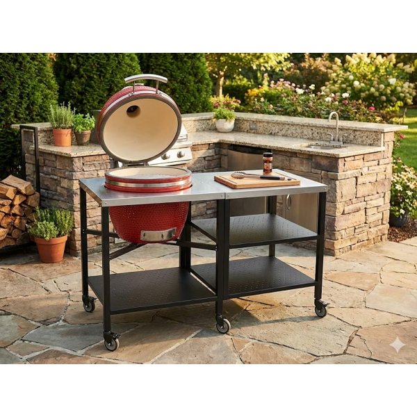 Utekök Kamadogrill AU-21 (47 cm) – Vinröd | Keramisk grill med integrerad arbetsstation Utekök Kamadogrill AU-21 (47 cm) – Vinröd | Keramisk grill med integrerad arbetsstation