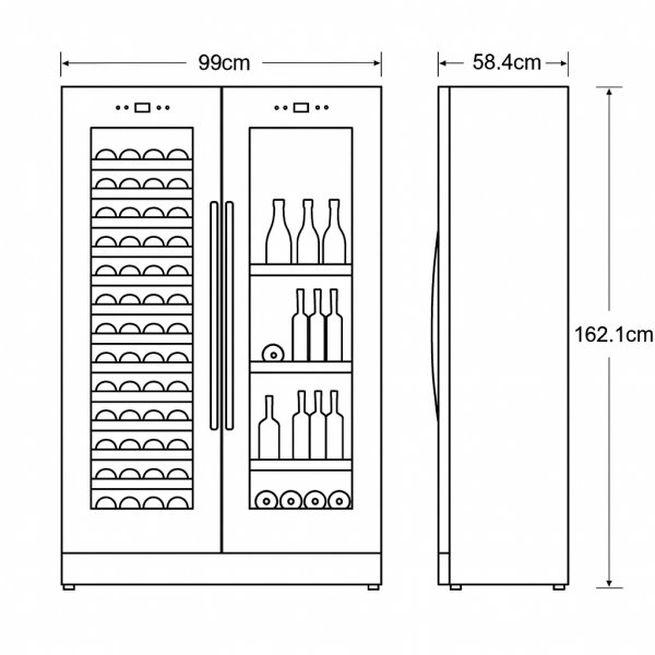 Stor vinkyl fr 60 flaskor och 218 burkar | Exklusiv design med dubbla temperaturzoner | 365 L