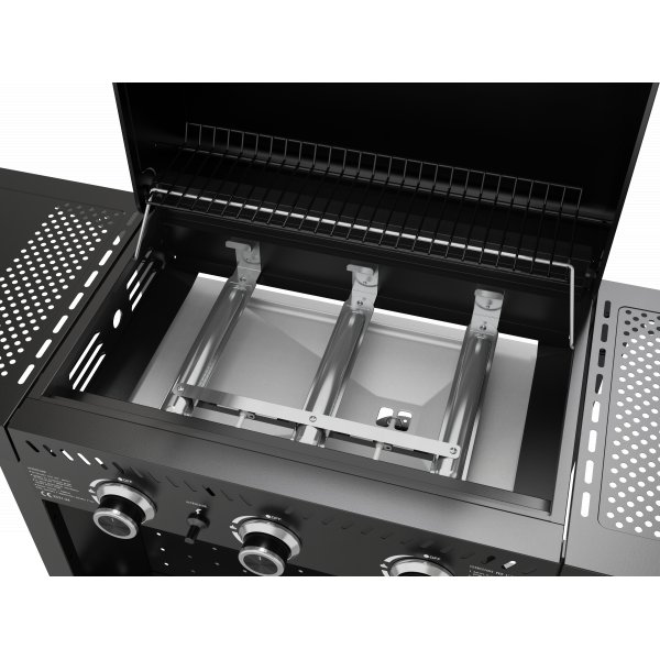 Gasolgrill i stål med termometer & värmehylla | Svart | Oklahoma Gasolgrill i stål med termometer & värmehylla | Svart | Oklahoma