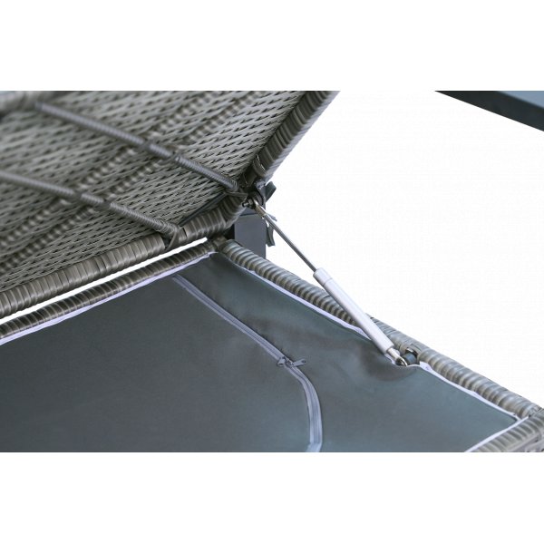 B�nk med dynf�rvaring 165 cm | Gr� konstrotting | Dynor ing�r | Boxvik