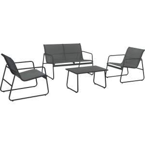 Loungegrupp i svart textilen och svartlackad metall | Soffa, 2 fåtöljer & bord | Zanzibar Loungegrupp i svart textilen och svartlackad metall | Soffa, 2 fåtöljer & bord | Zanzibar