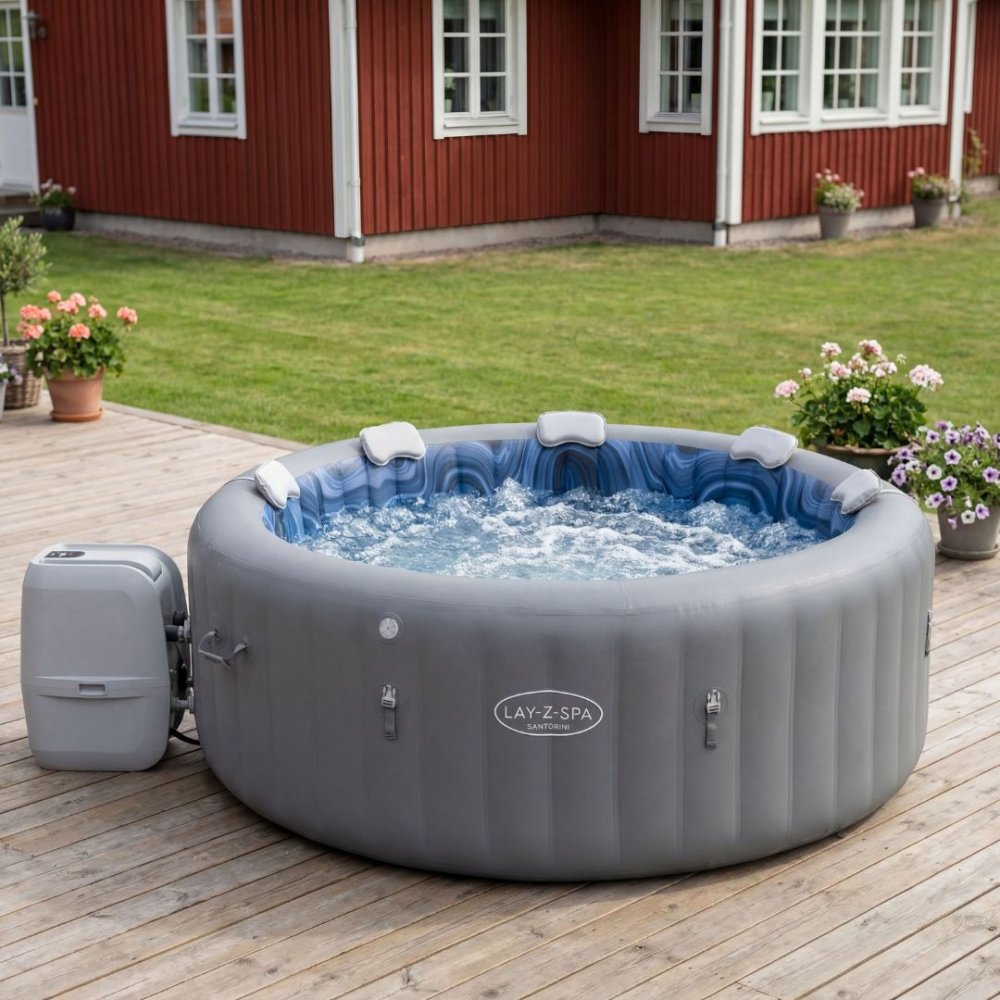 lay-z-spa santorini smart hydrojet pro 7 (216x80 cm)  uppblåsbart spabad för 7 personer  6001t