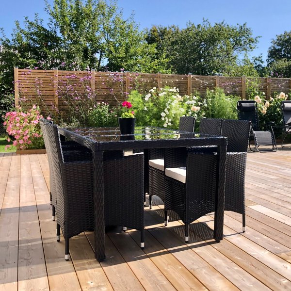 Matgrupp utemöbler med 8 stolar | Dynor ingår | Svart | Lyfco Lysekil Matgrupp utemöbler med 8 stolar | Dynor ingår | Svart | Lyfco Lysekil