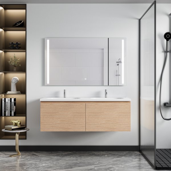 Siena Badrumskommod 120 cm  Dubbla Tvttstll | LED-spegel | Vgghngd | Mjukstngning