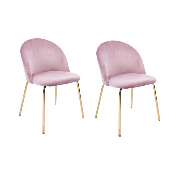 Matstolar i ljusrosa sammet med diamantmönster och mässingsben, 2-pack | Plaza Velvet Matstolar i ljusrosa sammet med diamantmönster och mässingsben, 2-pack | Plaza Velvet