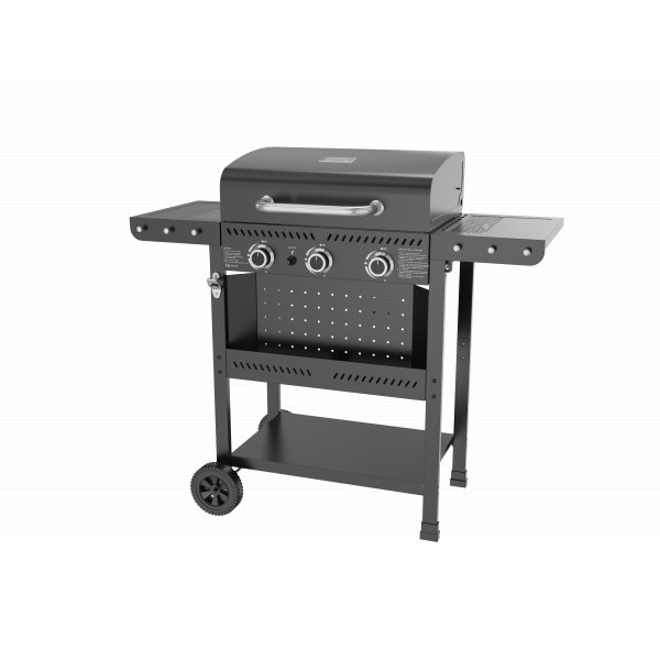 Gasolgrill i stål med termometer & värmehylla | Svart | Oklahoma Gasolgrill i stål med termometer & värmehylla | Svart | Oklahoma