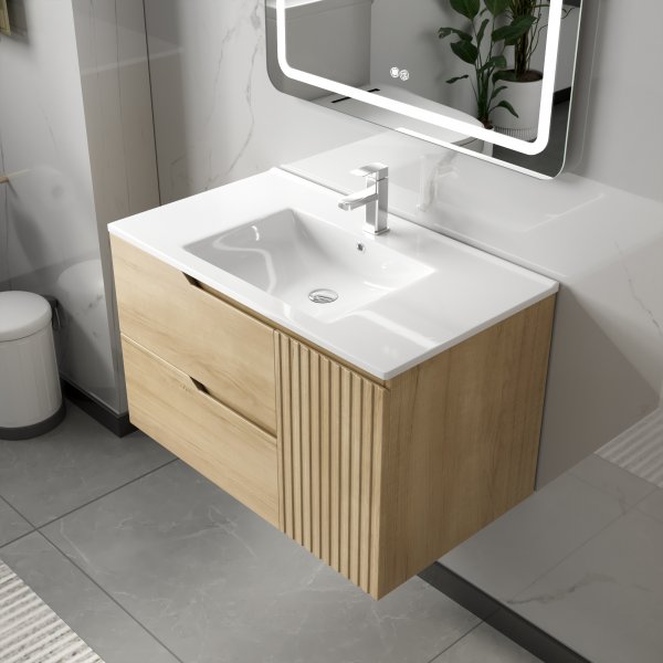 Badrumspaket | Kommod 80cm | Rektangulär LED-spegel | Milan Badrumspaket | Kommod 80cm | Rektangulär LED-spegel | Milan