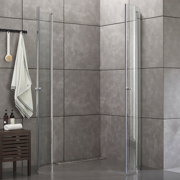Duschh�rna med rundade d�rrar i 6mm s�kerhetsglas