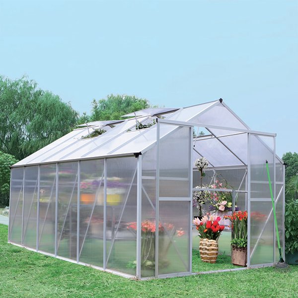 Växthus 10,7m2  Hög odlingshöjd  1,5mm förstärkt profil  Kanalplast  Yta 10,7m2