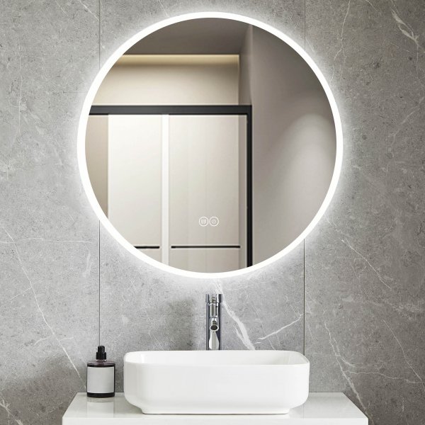 Rund badrumsspegel med LED-belysning | Anti-fog & touch-styrning