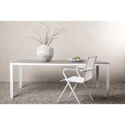 Matbord 205x90 cm | Rektangulärt | Grå polywood & vit aluminium | ordsskiva i grå polywood (aintwood) slitstarkt och vädertåligt