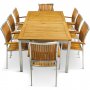 Frlngningsbart bord 200-250cm | 8 stolar | Rostfritt stl / teak