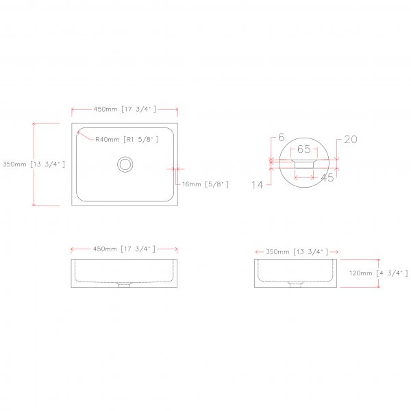 Tv�ttst�ll 45x35cm | Svart natursten | Unika skiftningar