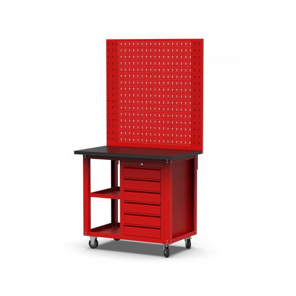 Arbetsvagn med pegboard och 6 lådor | Kallvalsat stål | 100x60x191 cm | Röd Arbetsvagn med pegboard och 6 lådor | Kallvalsat stål | 100x60x191 cm | Röd
