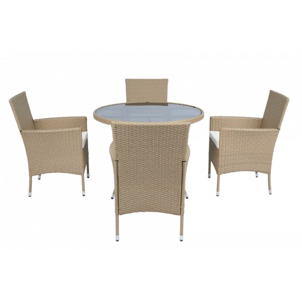 Rund matgrupp | Bord �100 cm & 4 stolar med dynor | Tyl�sand � Beige