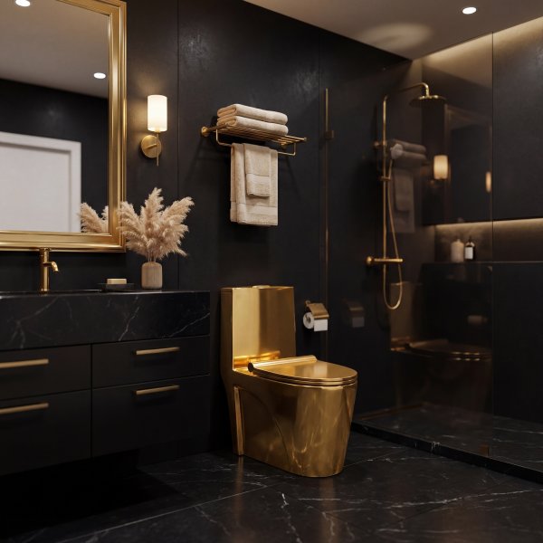 Modern guldtoalett | S-l�s 300 mm | Lyxig WC med sifonisk spolning