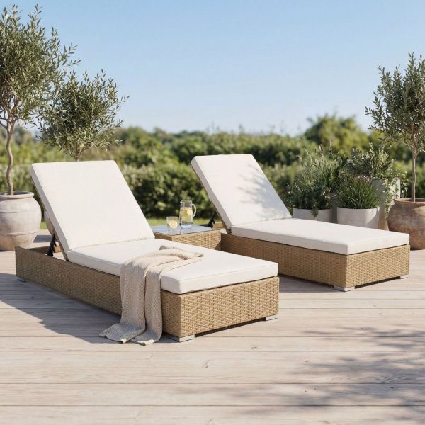 Sols�ngset med bord | Natur | 70�198�30�36 cm | Galvaniserad st�lstomme | Astrid