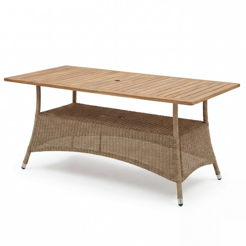 Utematbord 180 cm i Teak & Konstrotting  Exklusivt Tr&auml;dg&aring;rdsbord f&ouml;r 68 personer  Yxland