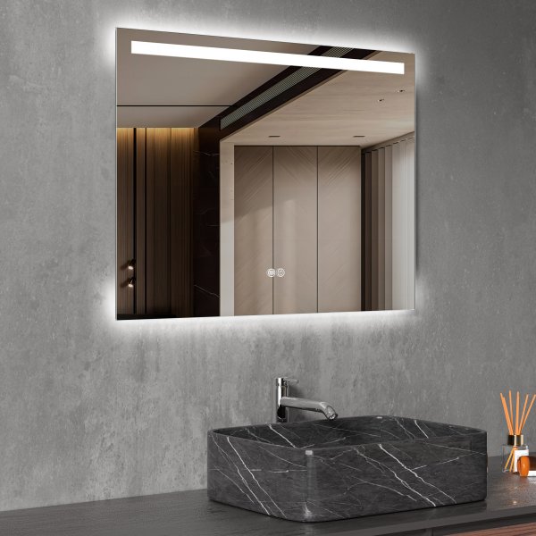 Badrumsspegel med LED-belysning & anti-fog-funktion Badrumsspegel med LED-belysning & anti-fog-funktion