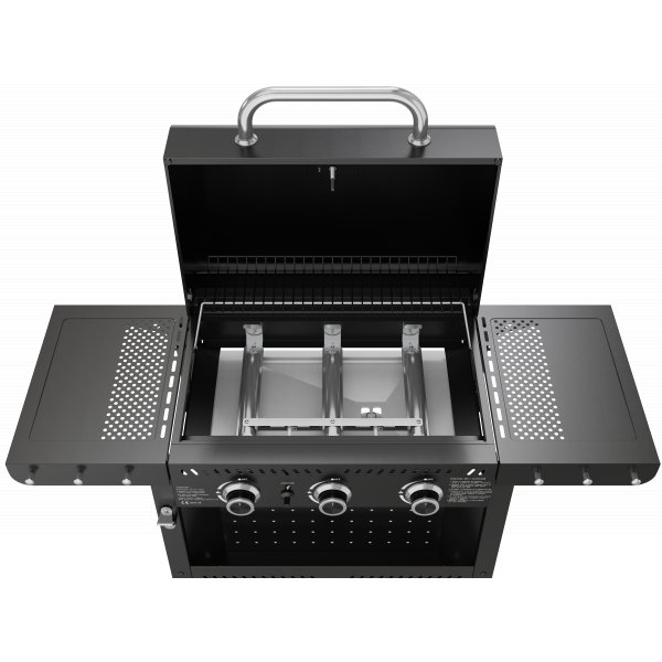 Gasolgrill i stål med termometer & värmehylla | Svart | Oklahoma Gasolgrill i stål med termometer & värmehylla | Svart | Oklahoma