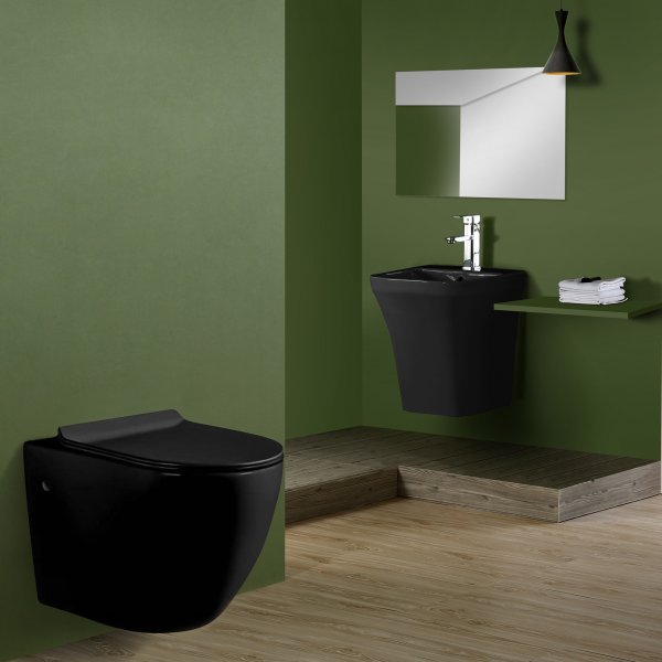 Vägghängd toalett inkl. Dold cistern | Svart | Toalettpaket Vägghängd toalett inkl. Dold cistern | Svart | Toalettpaket
