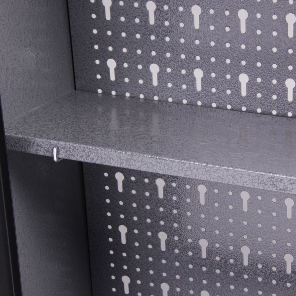 Lagerhylla med skåp och rullvagn Lagerhylla med skåp och rullvagn