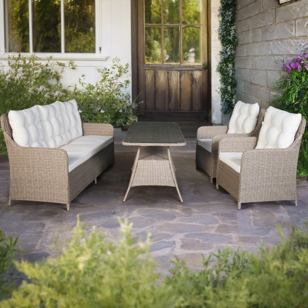 Loungegrupp utembler | Beige konstrotting | Rgrund