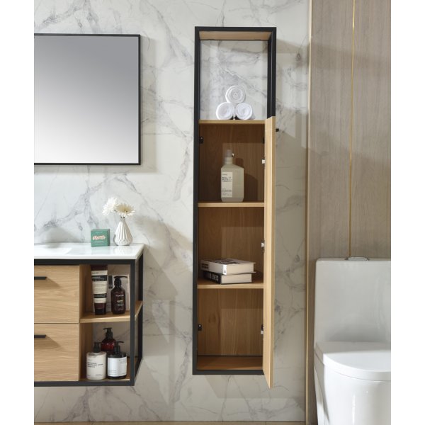 Industria Badrumspaket 90 cm – Kommod, keramiskt tvättställ, spegel & sidoskåp | Trä/Svart Industria Badrumspaket 90 cm – Kommod, keramiskt tvättställ, spegel & sidoskåp | Trä/Svart