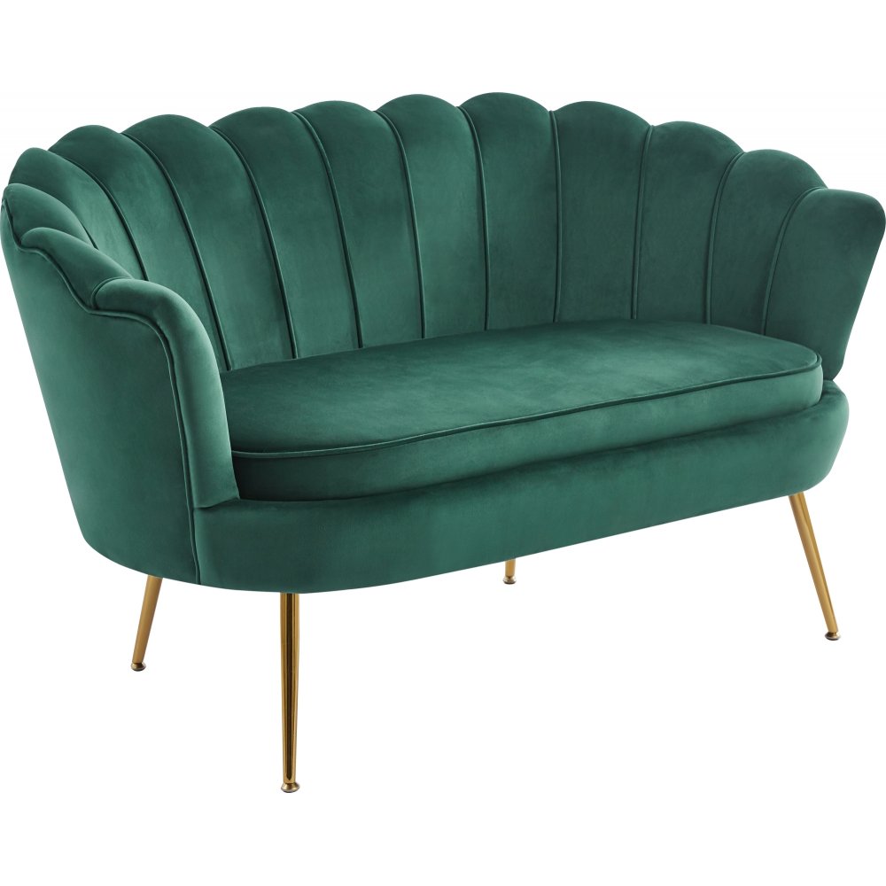 Soffa 2-sits | Sammet, vågformat ryggstöd & mässingsdetaljer | Kingsley Grön