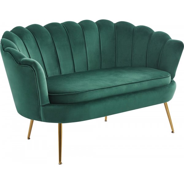 Soffa 2-sits | Sammet, vågformat ryggstöd & mässingsdetaljer | Kingsley Grön Soffa 2-sits | Sammet, vågformat ryggstöd & mässingsdetaljer | Kingsley Grön