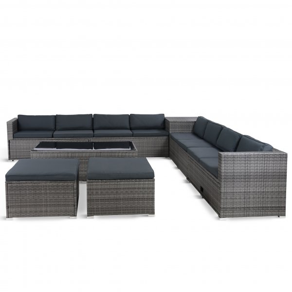 Stor loungegrupp | Tre smarta förvaringsutrymmen | Grå konstrotting Stor loungegrupp | Tre smarta förvaringsutrymmen | Grå konstrotting