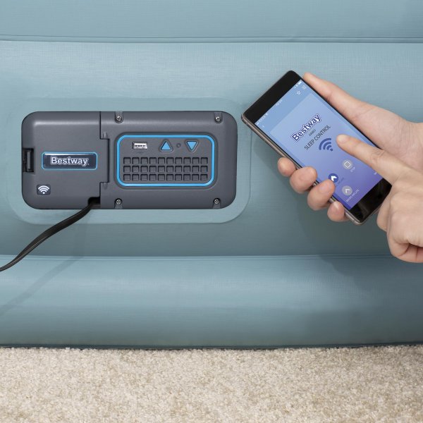 Tjock uppbl�sbar dubbels�ng med APP-styrning - Bestway Tritech Queen Airbed