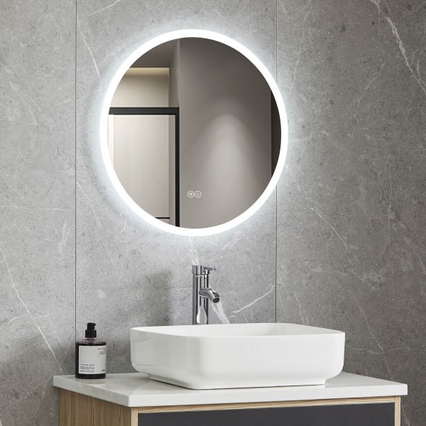 Rund badrumsspegel 60cm med LED-lyse | Anti-fog & touch-styrning