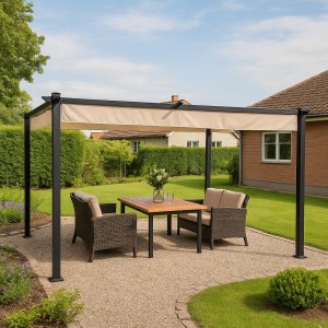Pergola 300x400 cm – Justerbart solskydd - Mörkgrå aluminium Pergola 300x400 cm – Justerbart solskydd - Mörkgrå aluminium