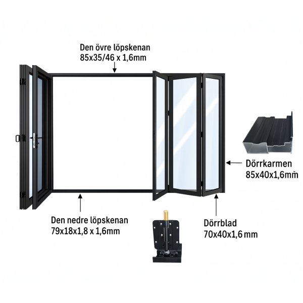Vikbar altandörr i aluminium 3,0 x 2,43 m | Vit | 5 mm härdat glas Vikbar altandörr i aluminium 3,0 x 2,43 m | Vit | 5 mm härdat glas