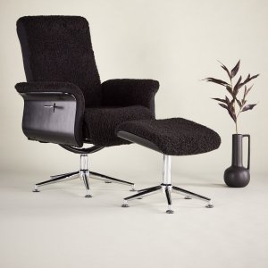 Hagön fåtölj med fotpall | Antracit teddy, recliner & snurrstativ | Lyxig komfort och modern design Hagön fåtölj med fotpall | Antracit teddy, recliner & snurrstativ | Lyxig komfort och modern design