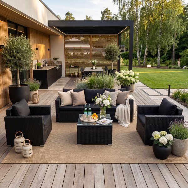 Loungegrupp utem�bler | Svart konstrotting | Huvudsk�r
