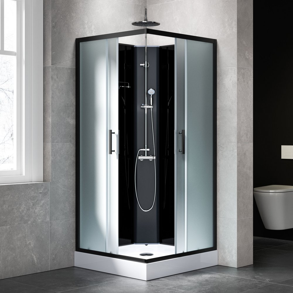 Komplett duschkabin 80x80cm | Regndusch | Svart | Aluminium, akryl, glas | Stilren duschkabin i modern design