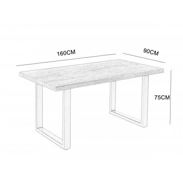 Matbord 160 cm | Ekfolierad MDF, rundade l�ngsidor & svart metall | Aster