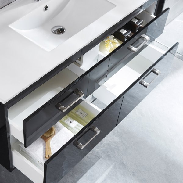 Badrumspaket | Kommod 120cm | Hgskp & LED-spegel |Svart