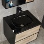 Badrumsmbel | Kommod, spegelskp & handfat i svart glas