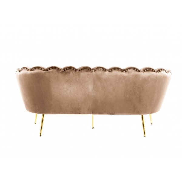 Soffa med 3-sits | Sn�ckformad design, sammet & m�ssingsdetaljer | M�rkbeige