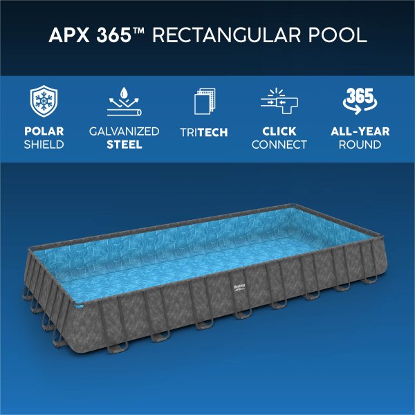 Bestway pool ovan mark 9,56x4,88m � 132cm djup | APX 365� Rektangul�r St�lpool (561KJ)