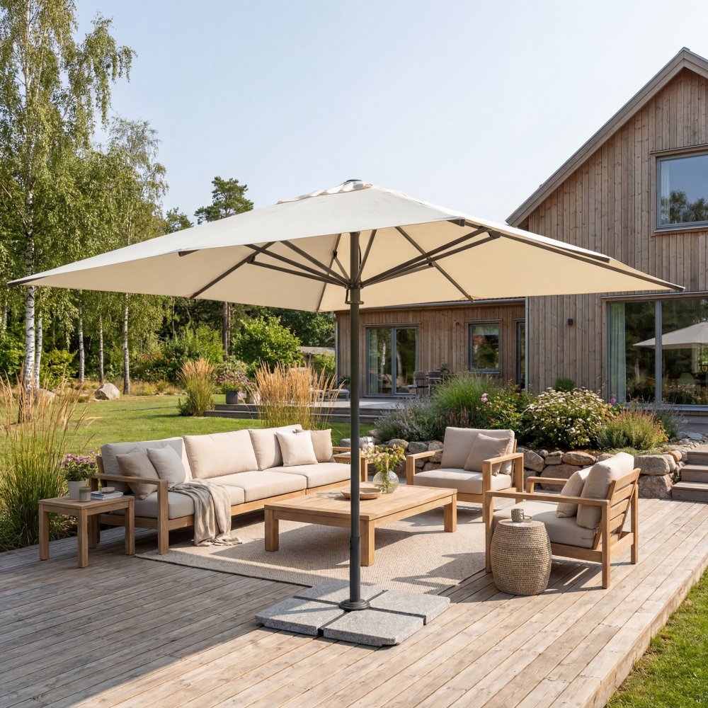 Helautomatiskt premiumparasoll 5x5m  Beige