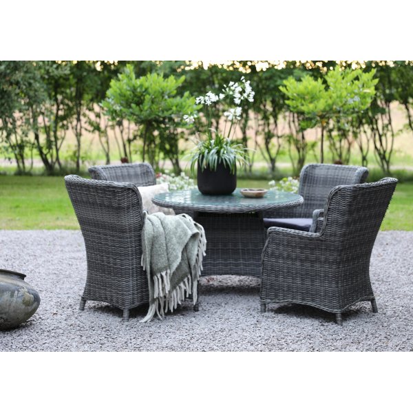 Matgrupp Ø110 cm | Grå konstrotting | Aluminium & glasskiva | Jacksonville Matgrupp Ø110 cm | Grå konstrotting | Aluminium & glasskiva | Jacksonville