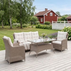 Loungegrupp utem�bler | Beige konstrotting | R�grund