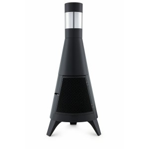 Eldstad med skorsten i stål | Inbyggd vedförvaring | Svart Eldstad med skorsten i stål | Inbyggd vedförvaring | Svart