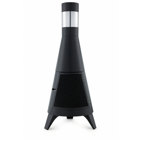 Eldstad med skorsten i stl | Inbyggd vedfrvaring | Svart